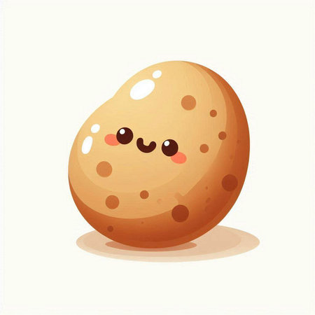 Cute cartoon brown egg character isolated on white background. Vector illustration.のイラスト素材