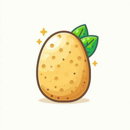 Potato with green leaves. Vector illustration of a cartoon potato.のイラスト素材