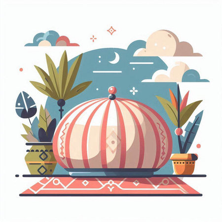 Vector illustration in flat style. Muslim holiday. Ramadan Kareem.のイラスト素材