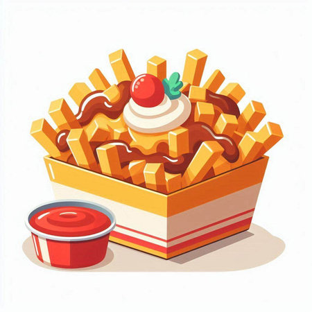 French fries with ketchup and mayonnaise, vector illustration.のイラスト素材