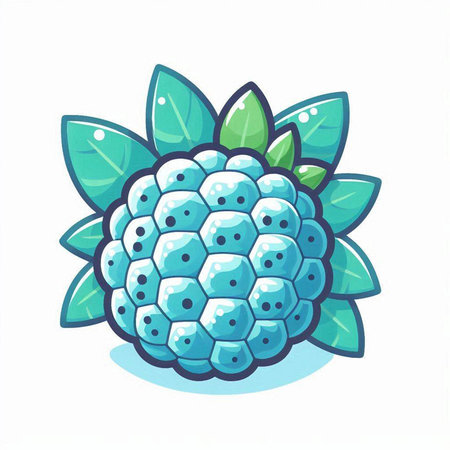 Illustration of a blue and green raspberry on a white background.のイラスト素材
