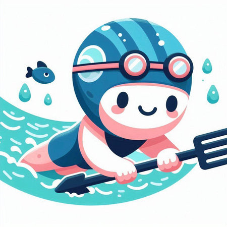 Illustration of a Cute Cartoon Water Sportsman on a Kayakのイラスト素材