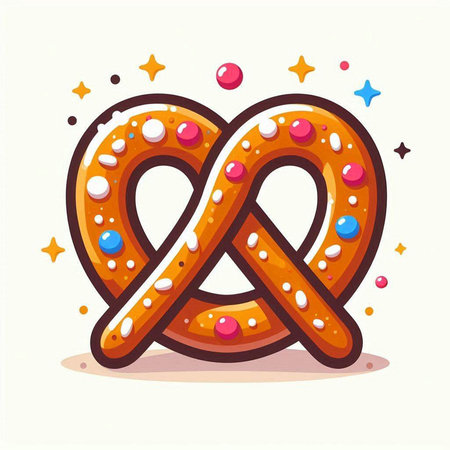 Pretzel vector illustration. Cute cartoon pretzel with icing and sprinkles.のイラスト素材