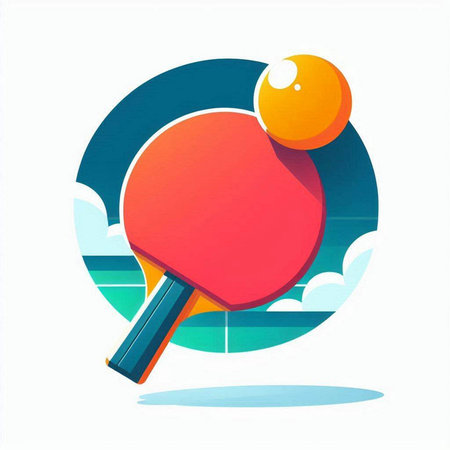 Table tennis racket with ball on the background of the sea. Vector illustrationのイラスト素材