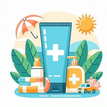 Medical care concept. Vector illustration in flat style. Sun protection.のイラスト素材