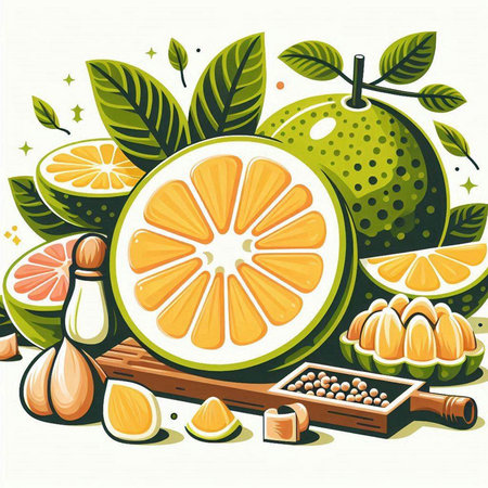 Vector illustration of fresh citrus fruits, orange, lime, grapefruit.のイラスト素材