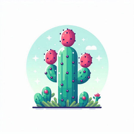 Cacti in the desert. Vector illustration in cartoon style.のイラスト素材
