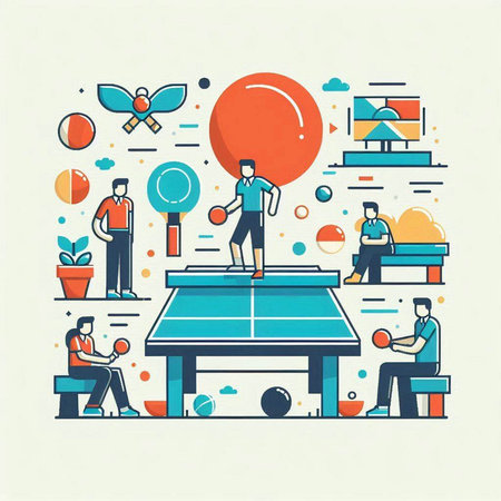 Table tennis, sport, leisure. Vector illustration in line style.のイラスト素材