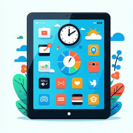 Smartphone with application icons on screen. Flat style vector illustration.のイラスト素材