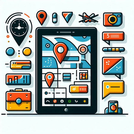 Modern flat design vector illustration concept of online navigation. Smartphone with navigation icons.のイラスト素材