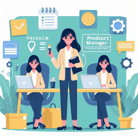 Group of business people in office. Flat design. Vector illustration.のイラスト素材
