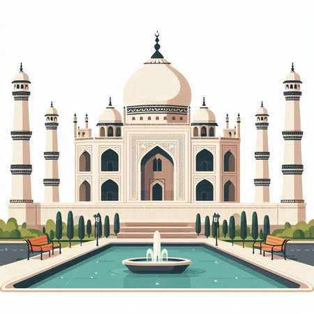 Taj Mahal, Agra, Uttar Pradesh, India.のイラスト素材