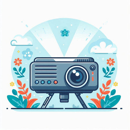 Modern flat design vector illustration concept of video camera and floral background.のイラスト素材