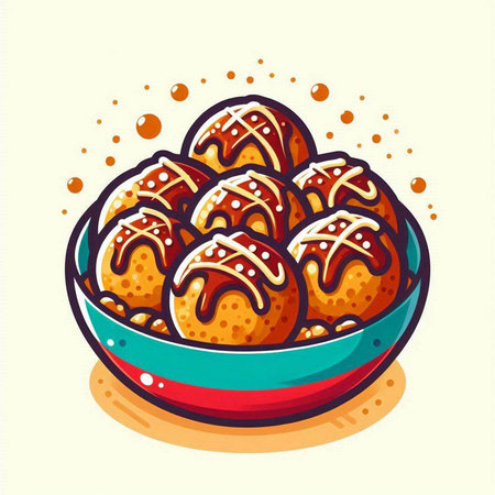 Illustration of a bowl of sweet dumplings. Vector illustration.のイラスト素材