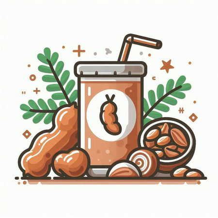 Tamarind juice in a glass with nuts. Vector illustration.のイラスト素材