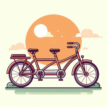 Retro Bicycle in the Sunset. Vector Illustration. Vintage Style.のイラスト素材