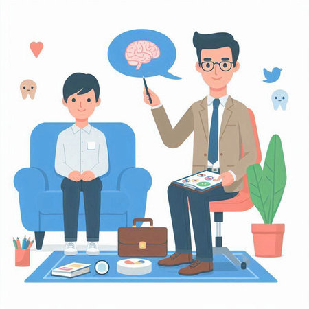 Young man and woman sitting on sofa at home, talking to each other. Flat style vector illustration.のイラスト素材