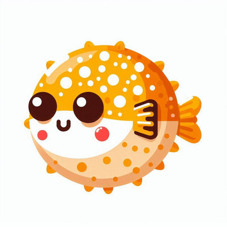 Cute cartoon puffer fish. Vector illustration isolated on white background.のイラスト素材