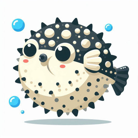 Puffer fish with eyes and nose. Cute cartoon vector illustration.のイラスト素材