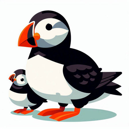 Puffin and penguin on white background. Vector illustration.のイラスト素材