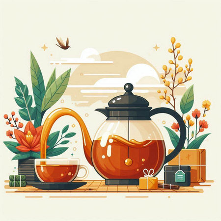 Tea ceremony concept. Vector illustration with teapot and cup of teaのイラスト素材