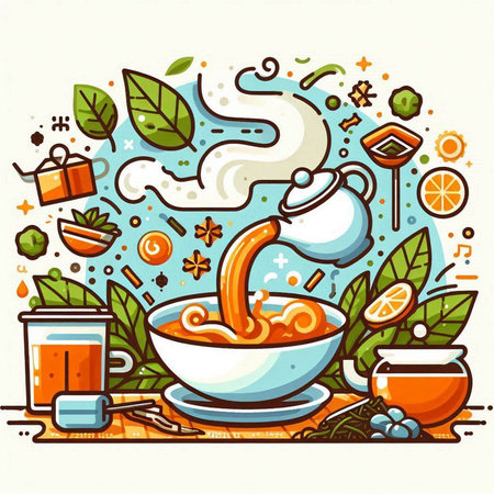 Vector illustration of Chinese tea ceremony with teapot, cup and teacupのイラスト素材