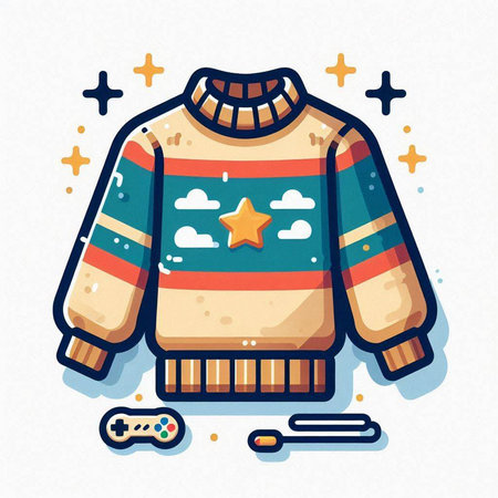 Winter sweater with star and remote control. Vector illustration in flat styleのイラスト素材