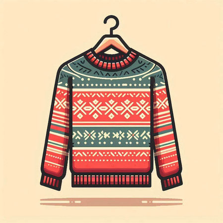 Winter ugly sweater on hanger. Vector illustration in flat style.のイラスト素材