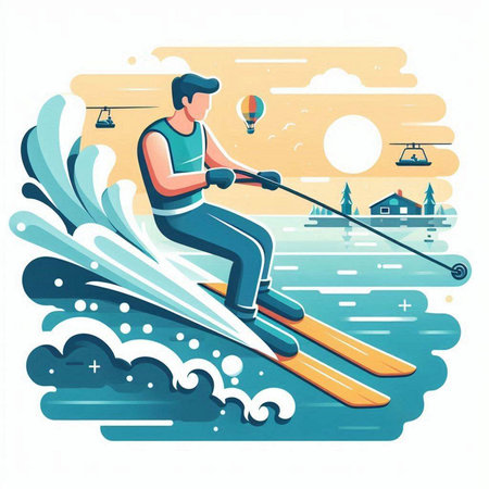 Water skiing. Vector illustration of a man on a water ski.のイラスト素材