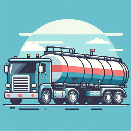 Tanker truck. Vector illustration in flat style on blue background.のイラスト素材
