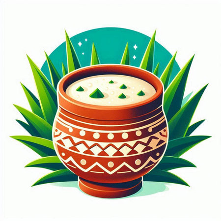Ceramic pot with soup on white background. Vector illustration.のイラスト素材