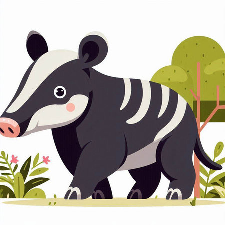 Cute cartoon badger on the background of nature. Vector illustration.のイラスト素材