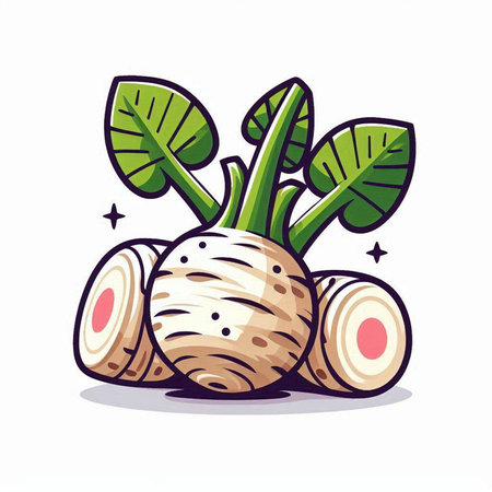 Celery root vegetable vector illustration in cartoon style isolated on white background.のイラスト素材