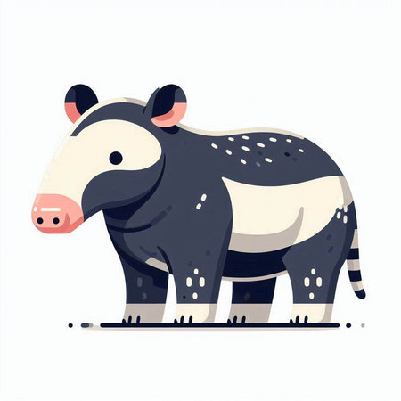 Tapir vector illustration. Flat cartoon style. Isolated on white background.のイラスト素材