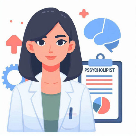 Female doctor with medical documents. Vector illustration in a flat style.のイラスト素材