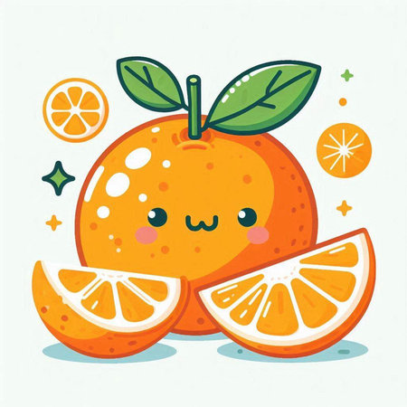 Cute orange fruit character. Vector illustration in flat cartoon style.のイラスト素材