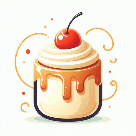 Cupcake with cream and cherry on a white background. Vector illustration.のイラスト素材