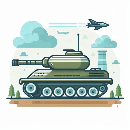 Military tank in flat style. Vector illustration on the theme of war.のイラスト素材