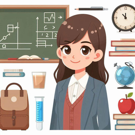 Girl in the classroom. Back to school concept. Vector illustration.のイラスト素材