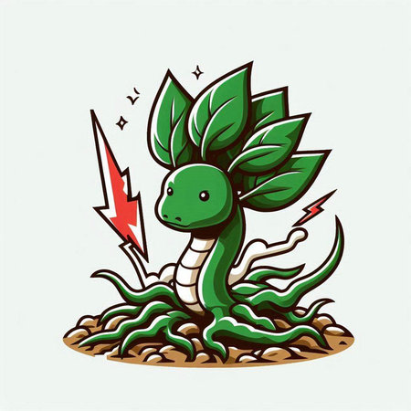 Illustration of a green snake with a lightning bolt in the backgroundのイラスト素材