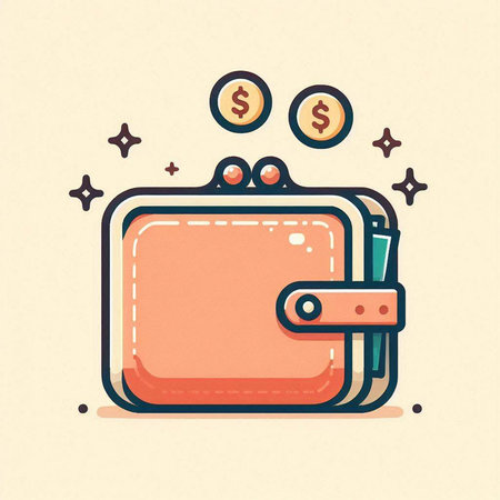 Wallet with coins. Vector illustration in flat linear style. EPS 10のイラスト素材