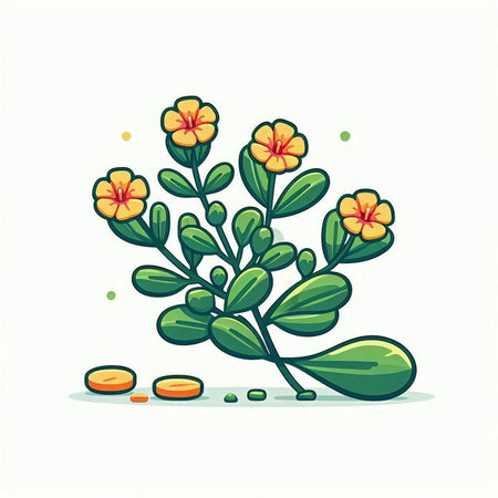 Flower with leaves and coins. Vector illustration on white background.のイラスト素材