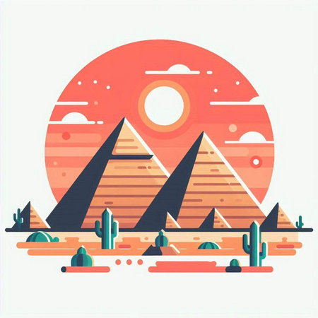 Egypt pyramids in flat style. Vector illustration of a desert landscape.のイラスト素材