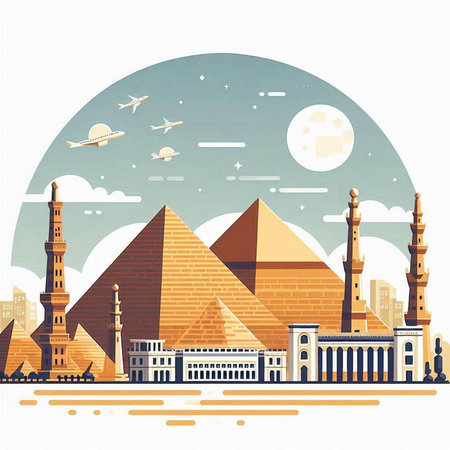 Vector illustration of egypt famous landmarks in flat style. Travel conceptのイラスト素材