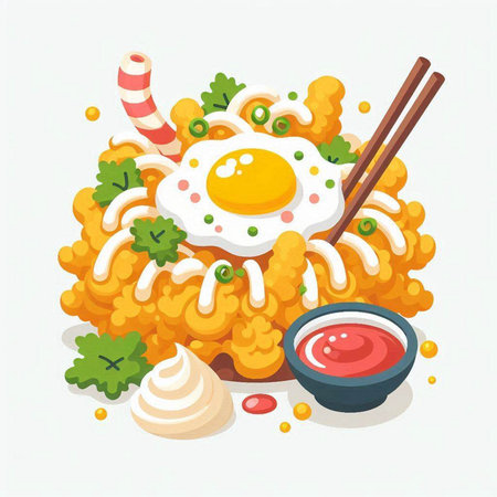 Illustration of fried rice with fried eggnnaise and vegetablesのイラスト素材