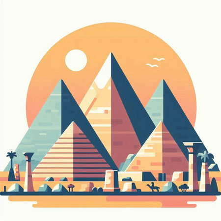 Pyramid of Giza at sunset, Egypt. Vector illustration.のイラスト素材