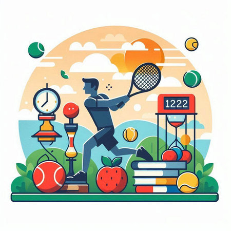 Tennis player. Vector illustration in flat style. Sport concept.のイラスト素材