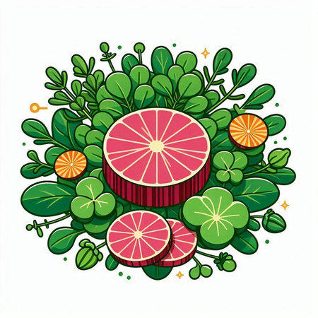 Grapefruit and lemons with green leaves. Vector illustration.のイラスト素材