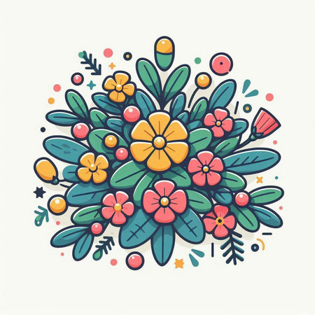 Hand drawn vector abstract floral illustration in doodle style with flowers and leavesのイラスト素材