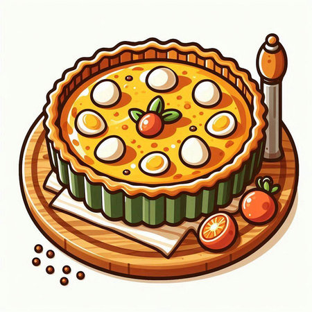 Illustration of a pie on a wooden board. Vector illustration.のイラスト素材
